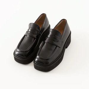 Shop Peche Black Chunky Loafer Square Toe Platform